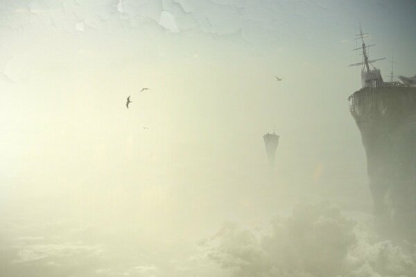 After the explosion, smoke and birds