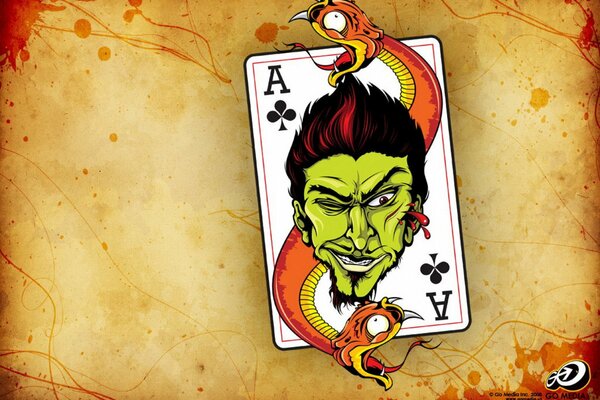 Card ace rump snake man with green face