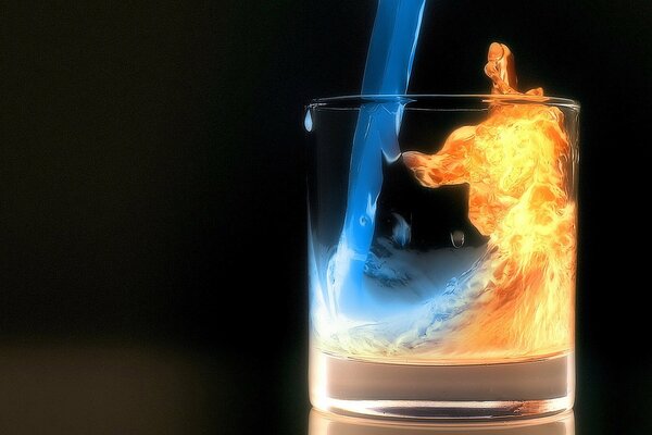 В стакане сливаются огонь и вода