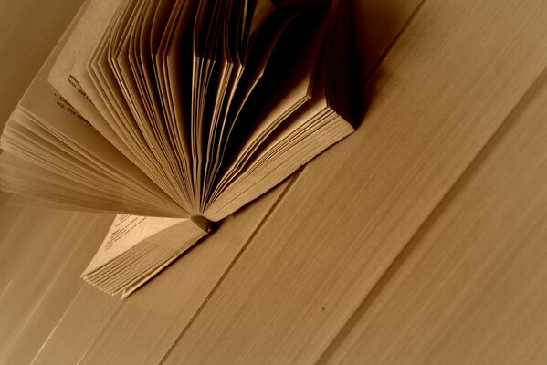 Otwarta książka na tle drewnianej podłogi