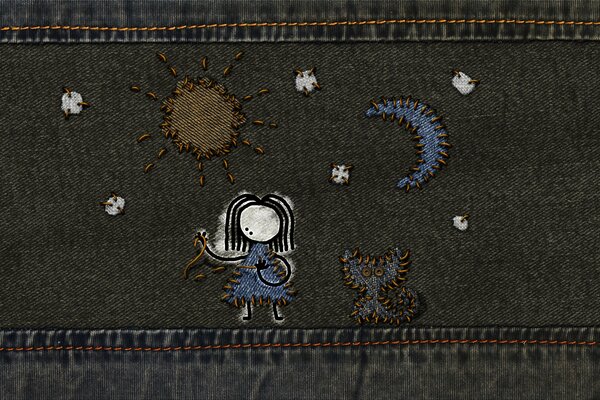 Jeans. Pattern on the fabric. Stitches