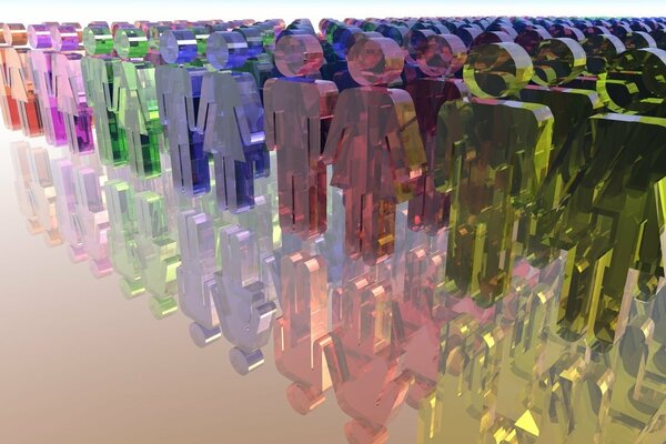 Army of glass warriors on glass reflection