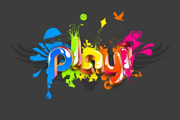 Multi-colored play lettering on a dark background