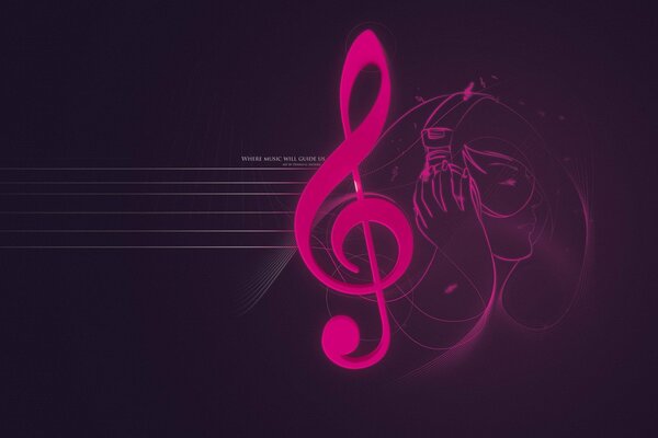 Bright treble clef on a dark background with shadows