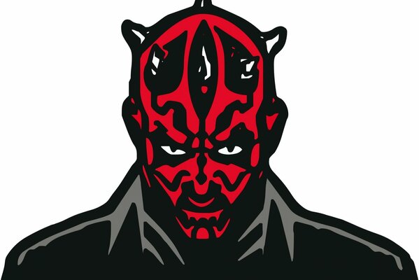 Drawing of a Star Wars character in a black cape and a red head