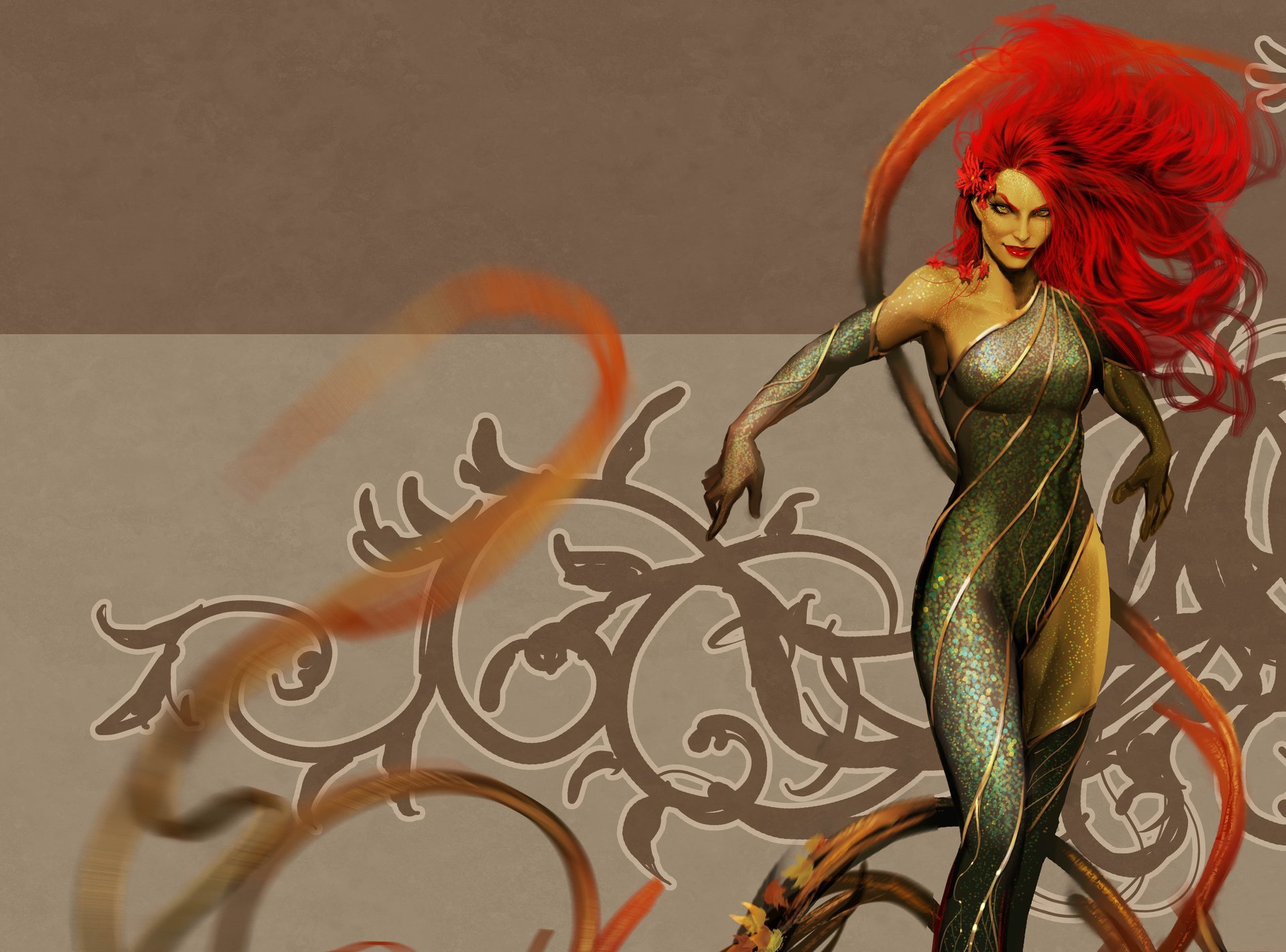 fiction art poison ivy dc comics poison pamela lilian isley pamela lilian isley look red hair