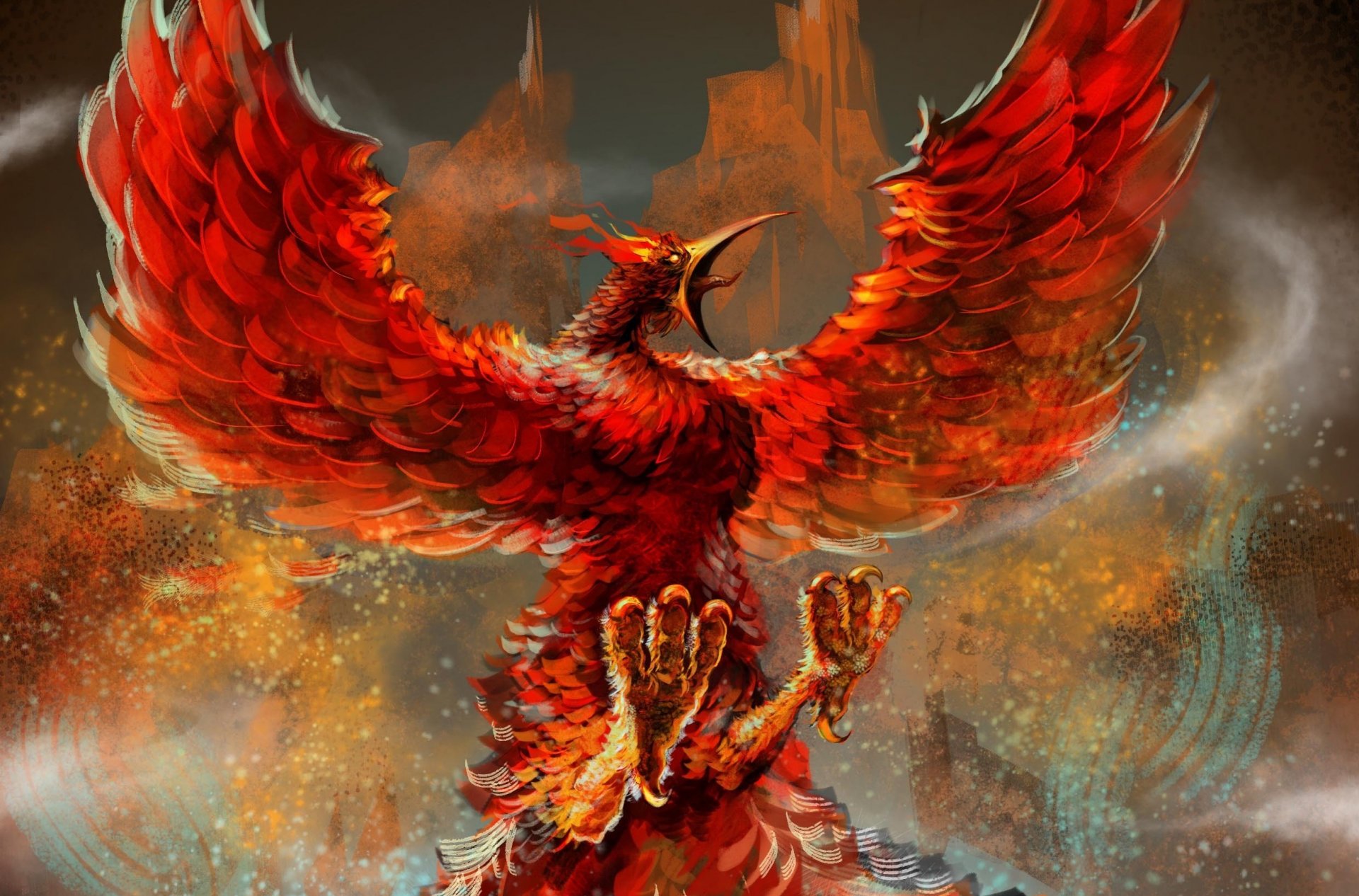 fiction art oiseau de feu phoenix bec. feu ailes flamme