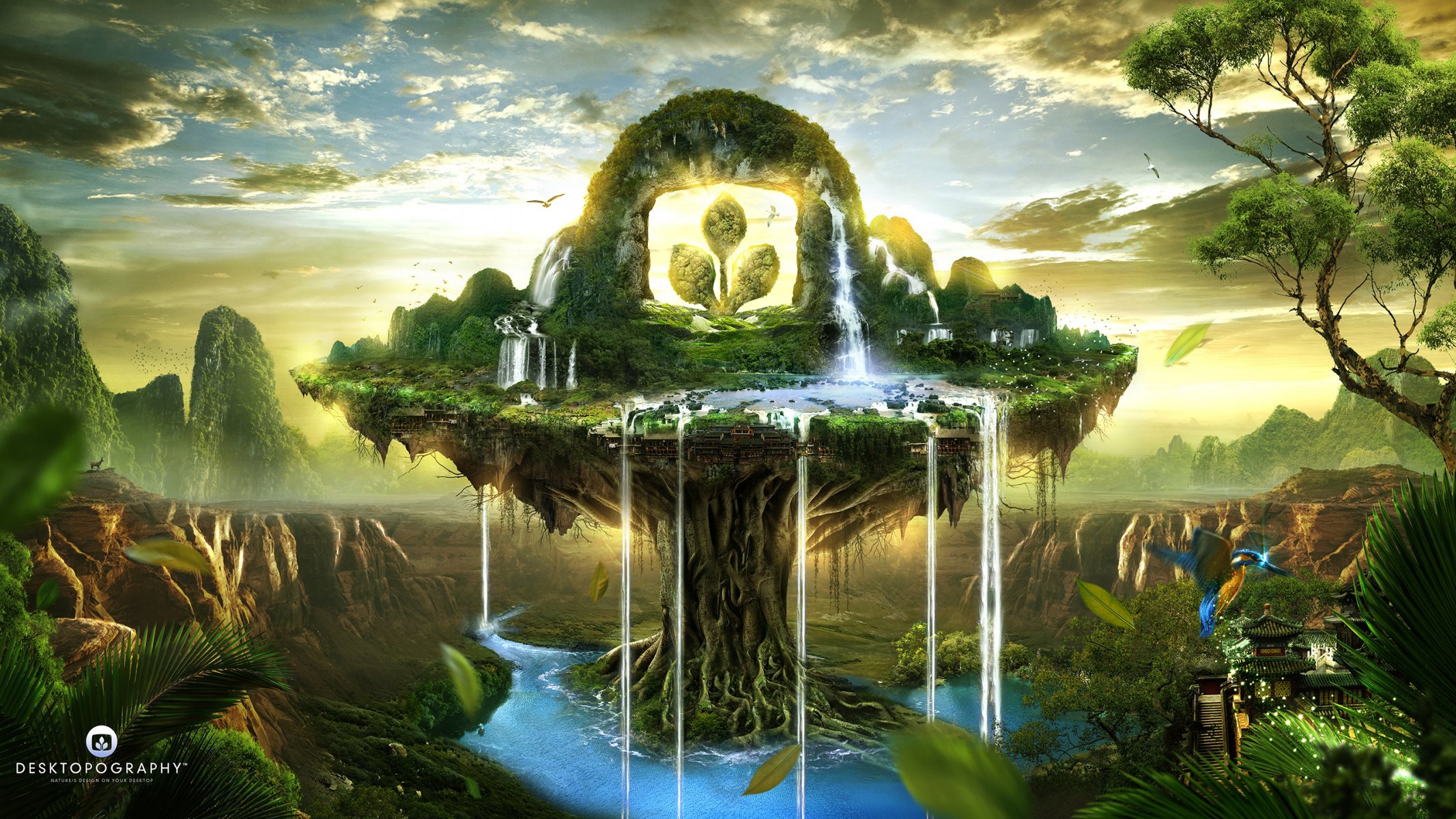 the source of life art collage render desktopography digital art nature