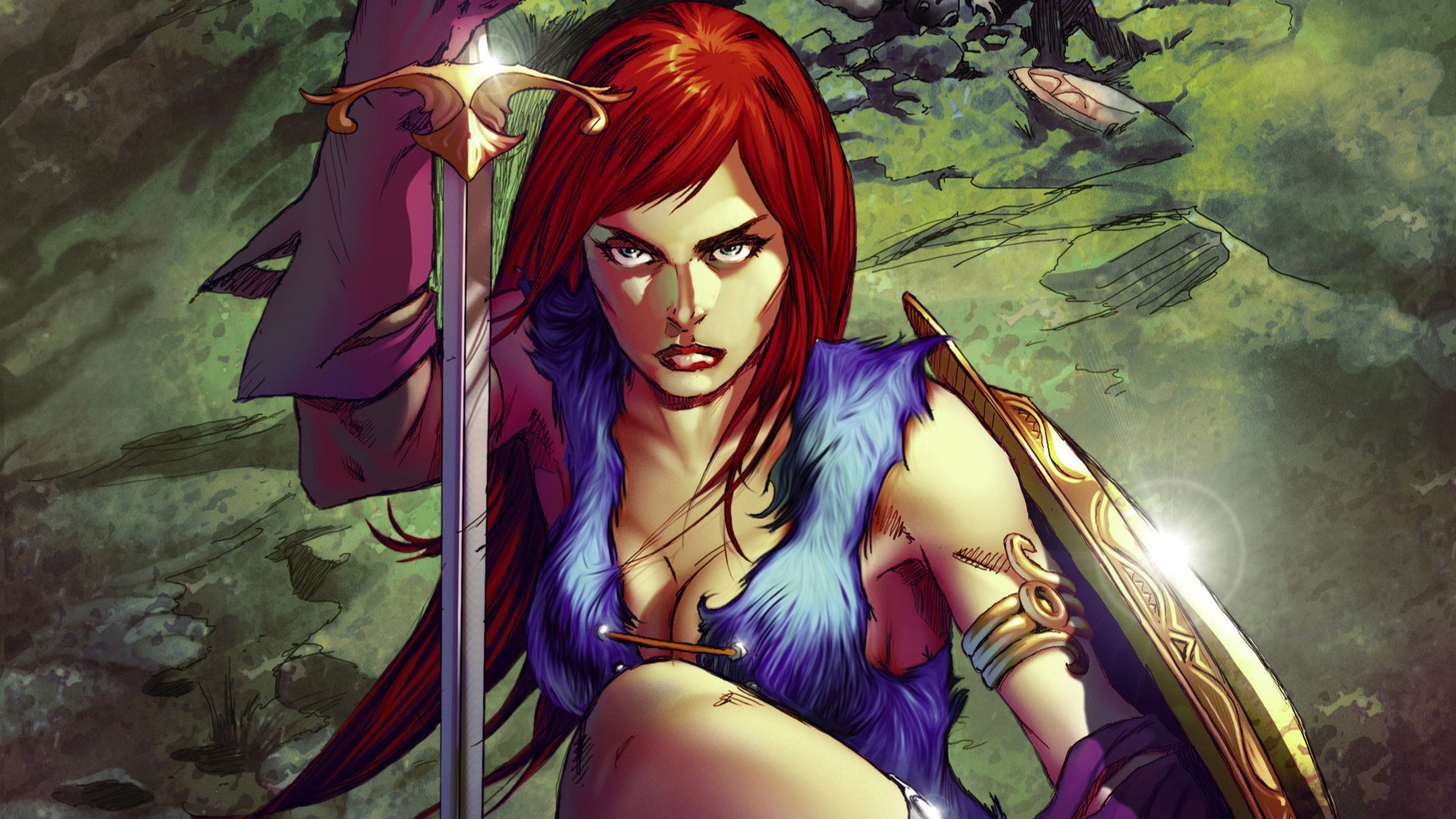 red sonja a woman warrior sword comics background