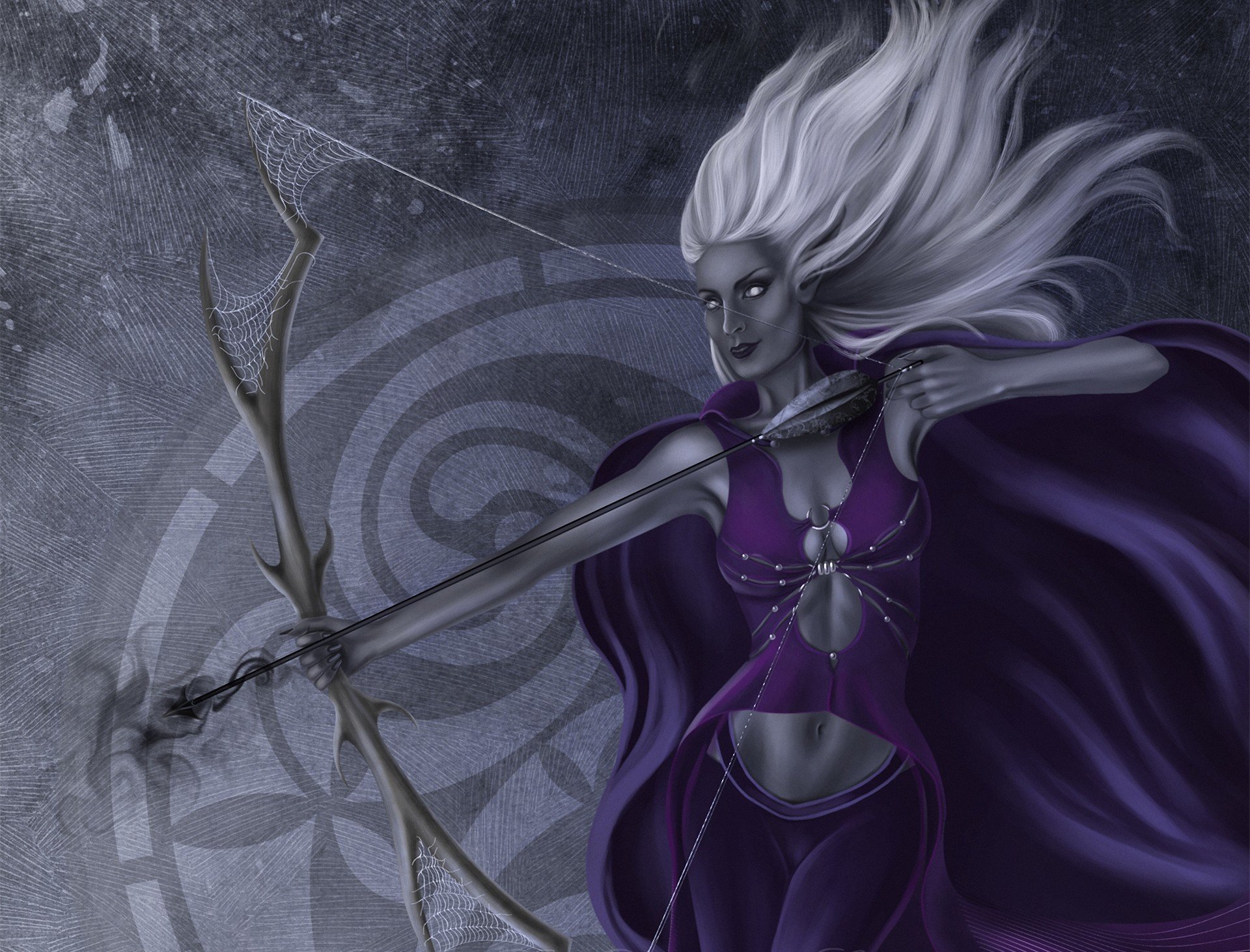 art girl elf drow torment web white hair archer