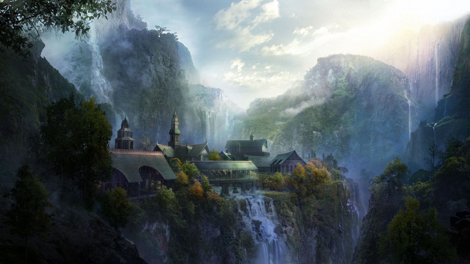 kunst herr der ringe rivendell stadt landschaft berge