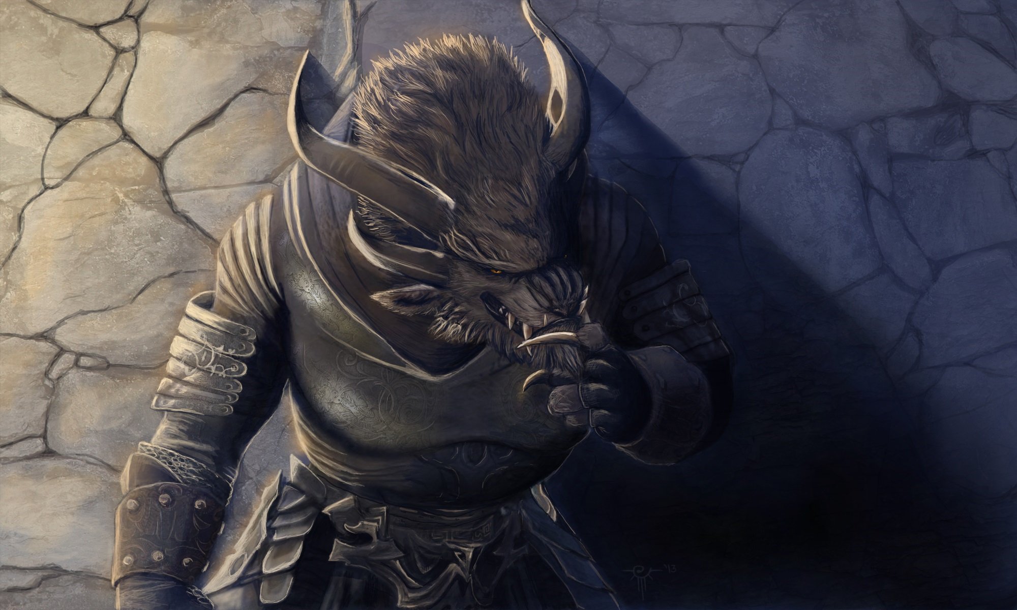 art guild wars 2 minotaure monstre cornes mur