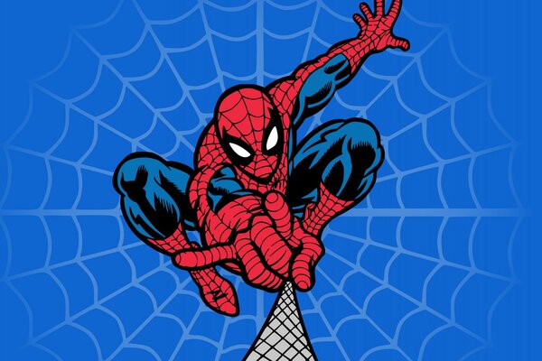 Spider-Man aus den Comics lässt ein Spinnennetz fallen