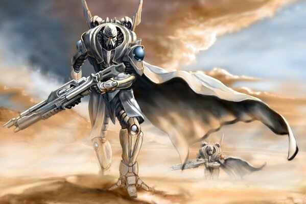 Fantastic art robot warriors in the desert