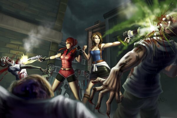 Dos chicas luchan contra zombies