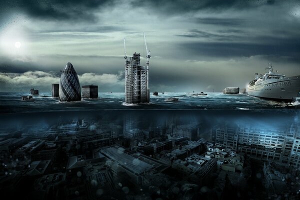 A picture telling about the flood in London