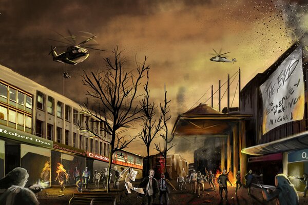 Devastation in the city due to zombies