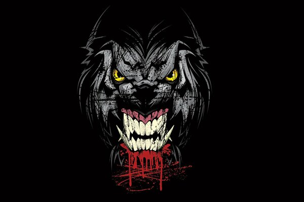 Werewolf s face on a black background