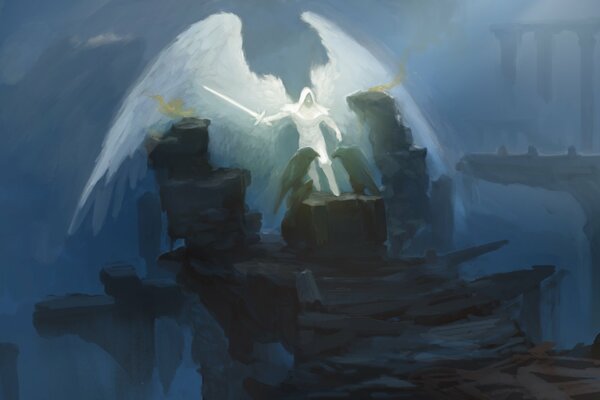 Rysunek Anioła w kapturze ze skrzydłami