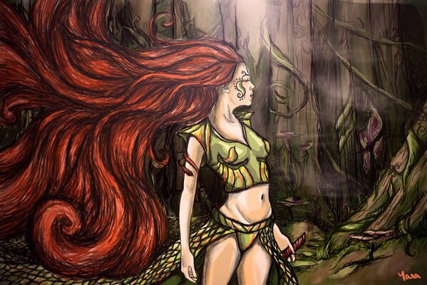 Dziewczyna z lasu. Czerwone długie włosy