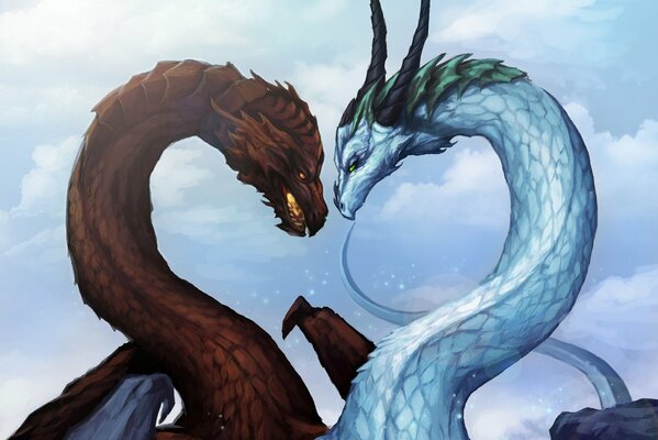 L amour entre deux dragons. Clair et foncé