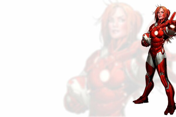 Dziewczyna Iron Man w czerwonym garniturze
