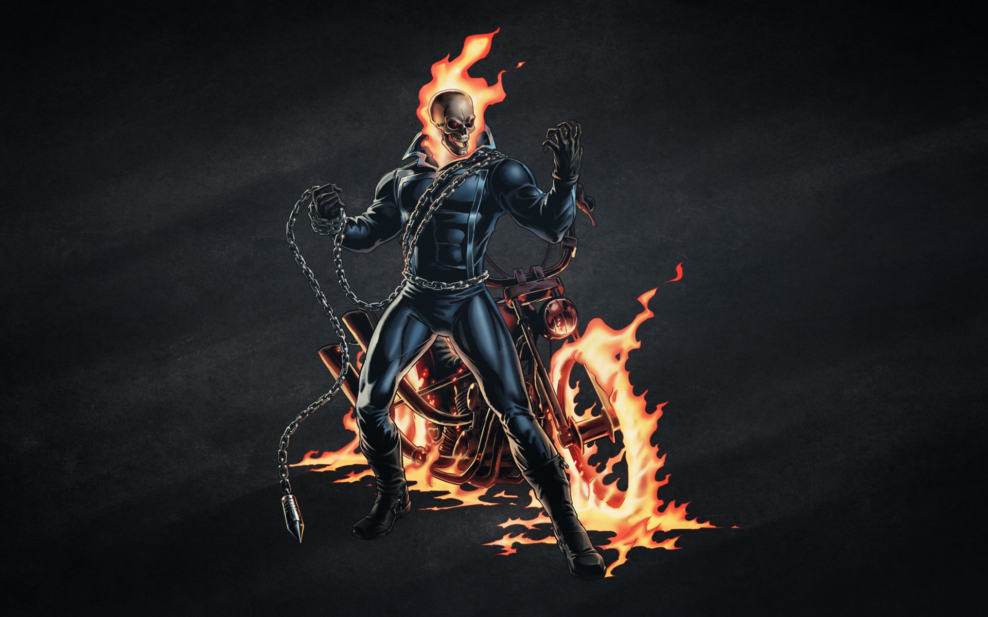 ghost rider ghost rider squelette crâne feu chaîne fond sombre vélo moto