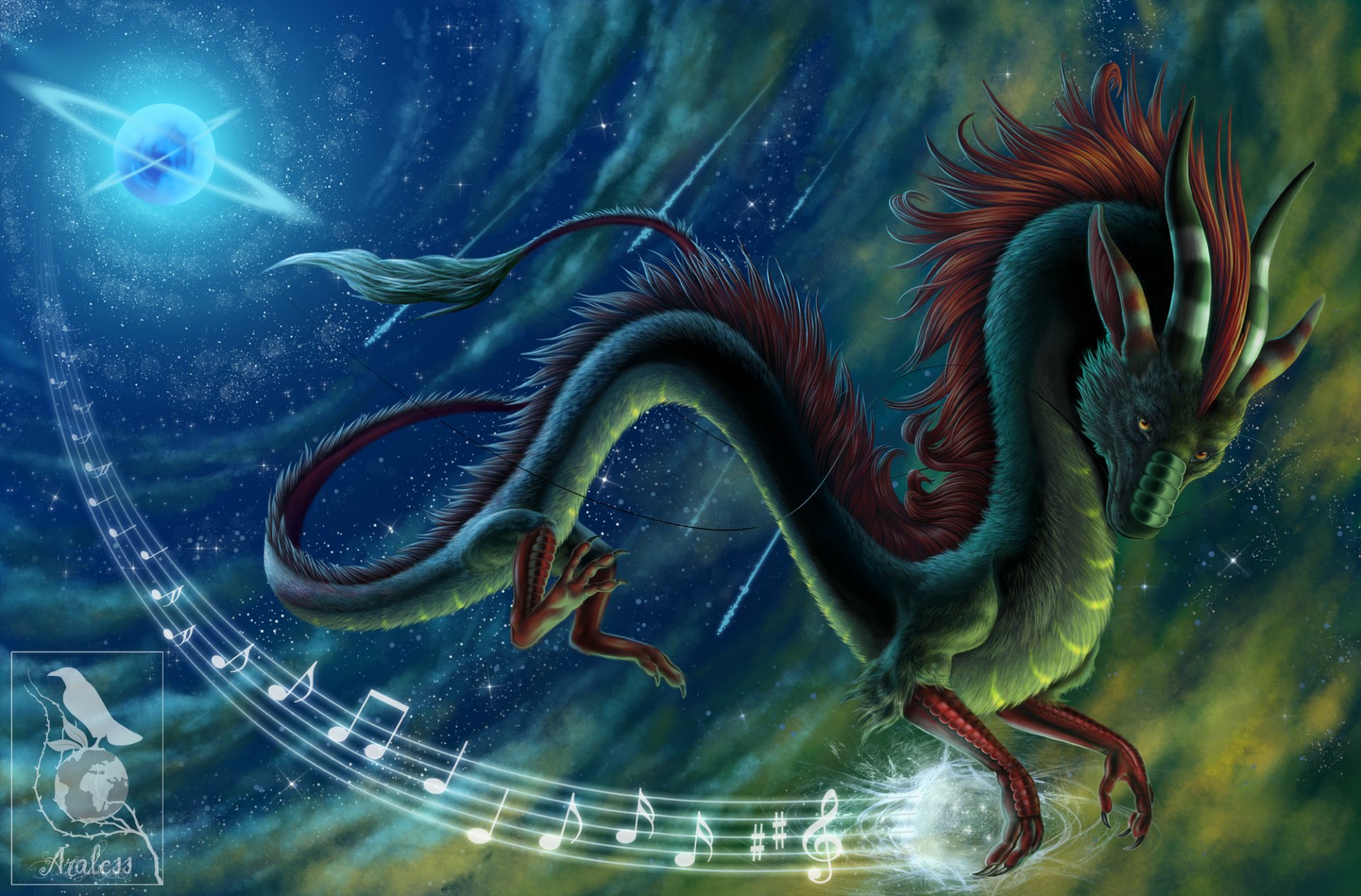 drache musik noten orientalischer drache chinesischer drache nacht sterne