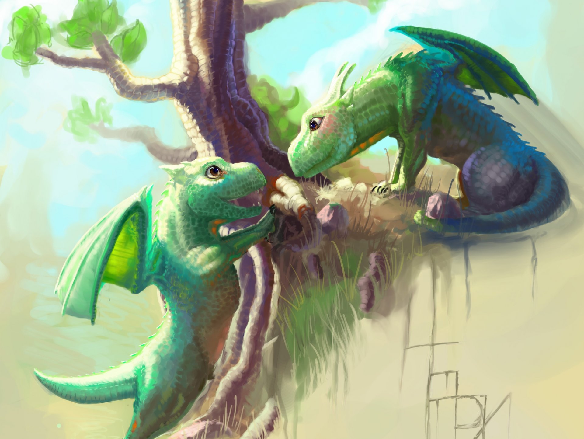 art dragons kids hill tree game