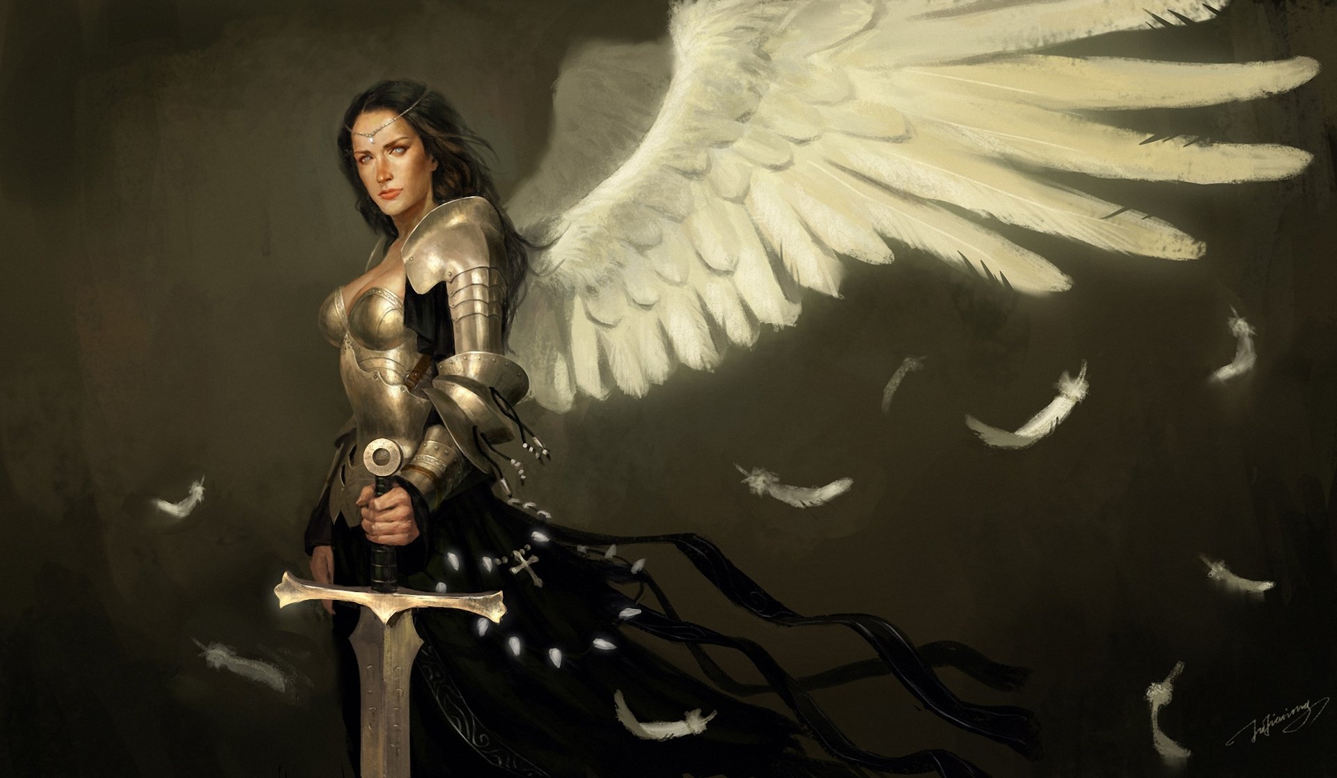 arte chica alas ángel armadura espada