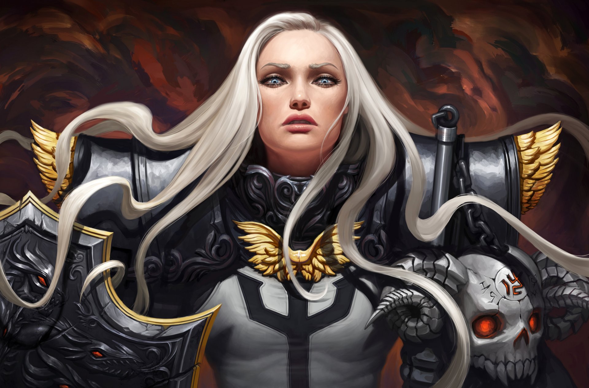 fiction art girl warrior armor armor shield white hair look