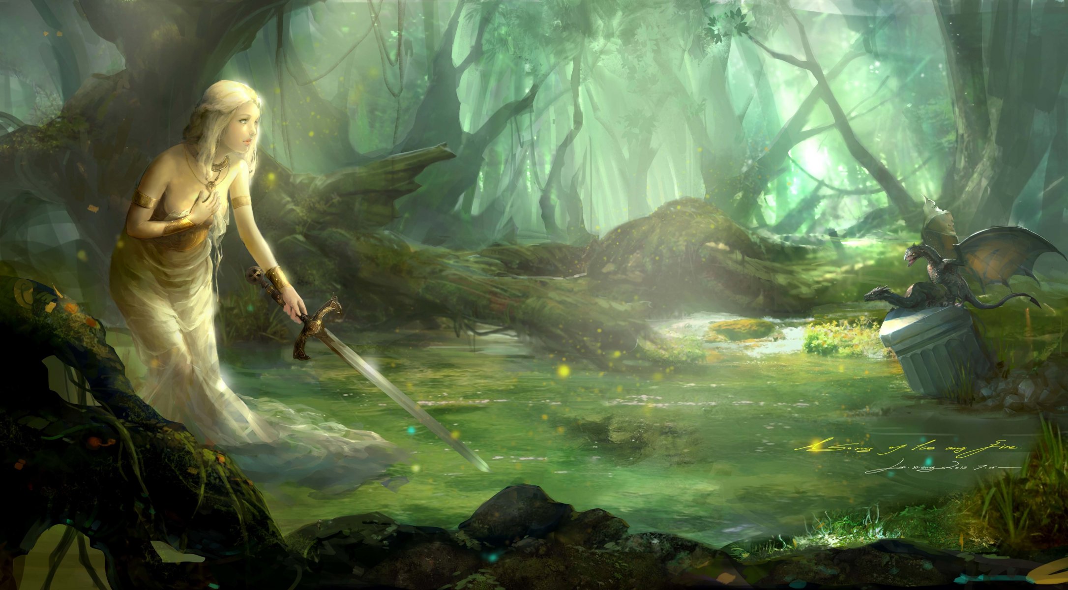 art xiangxiang lu a song of ice and fire girl sword dragons forest water