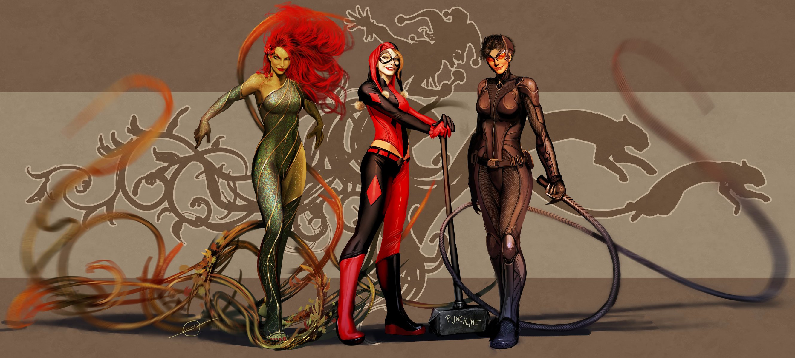 nebezial kunst dc comics catwoman selina kyle harley quinn poison ivy dr. pamela lilian ailee