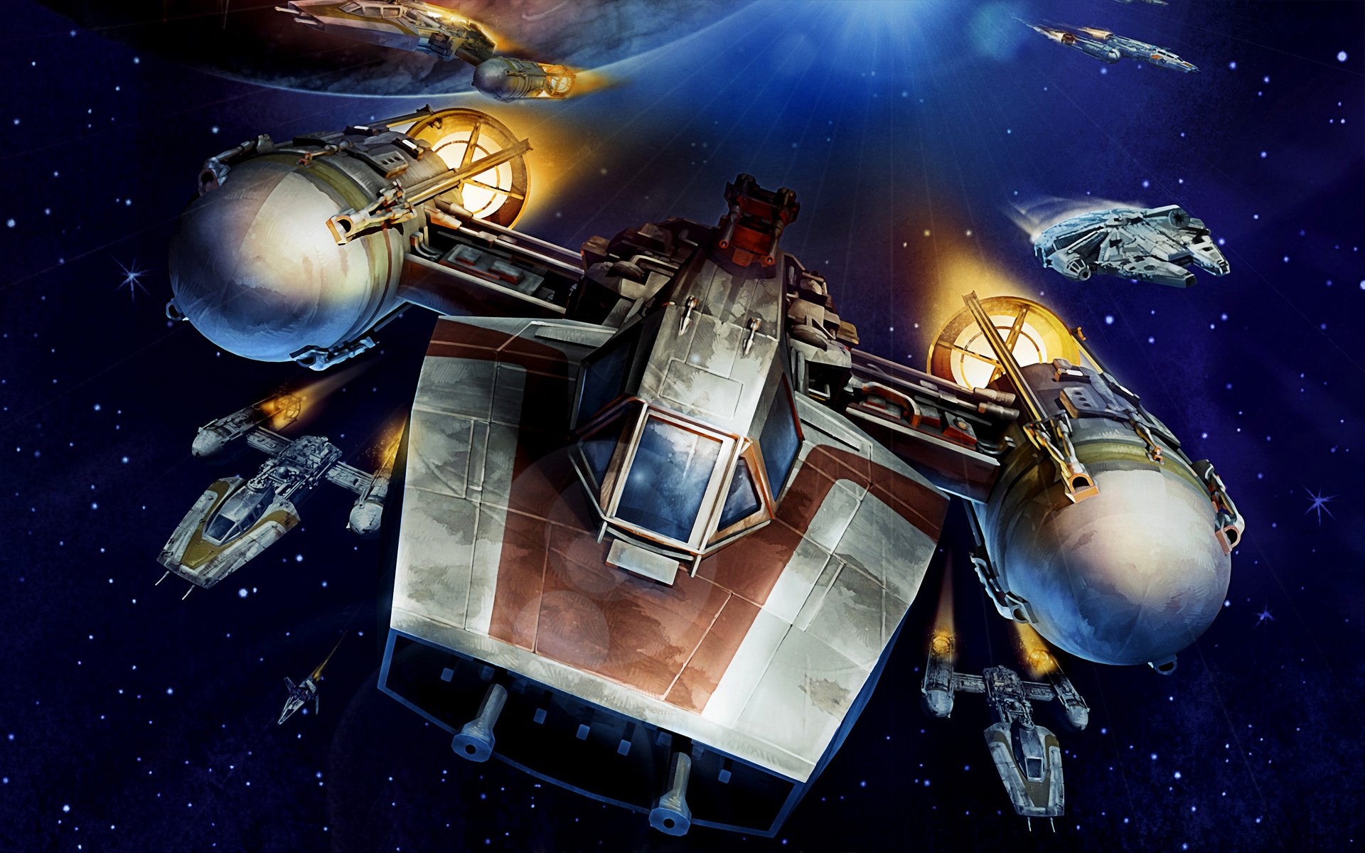 y-wing combattant espace faucon millénaire star wars art