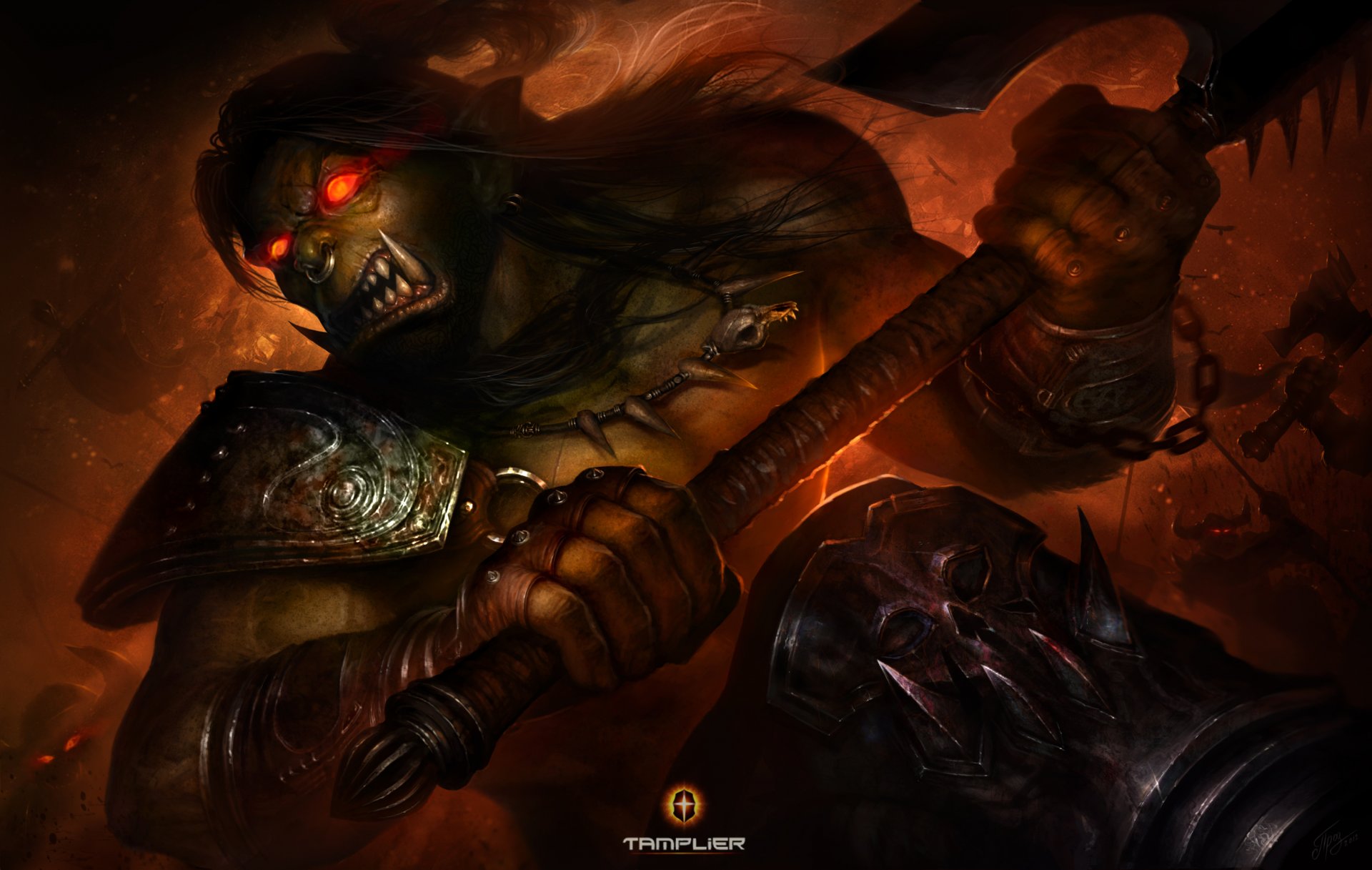 art orc warrior anger rage anger axe weapon battle war warrior