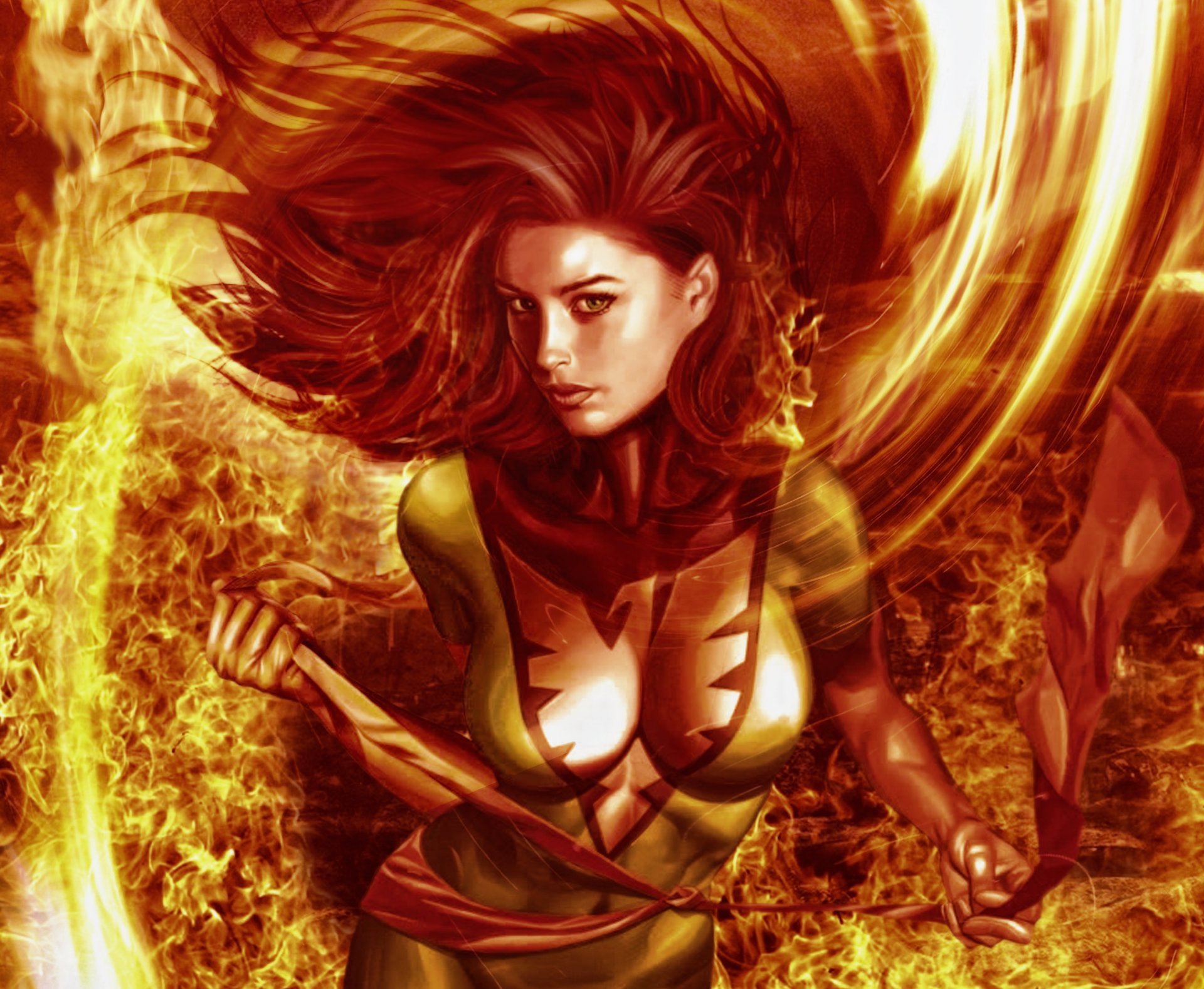 jean grey phoenix x-men girl fire suit view