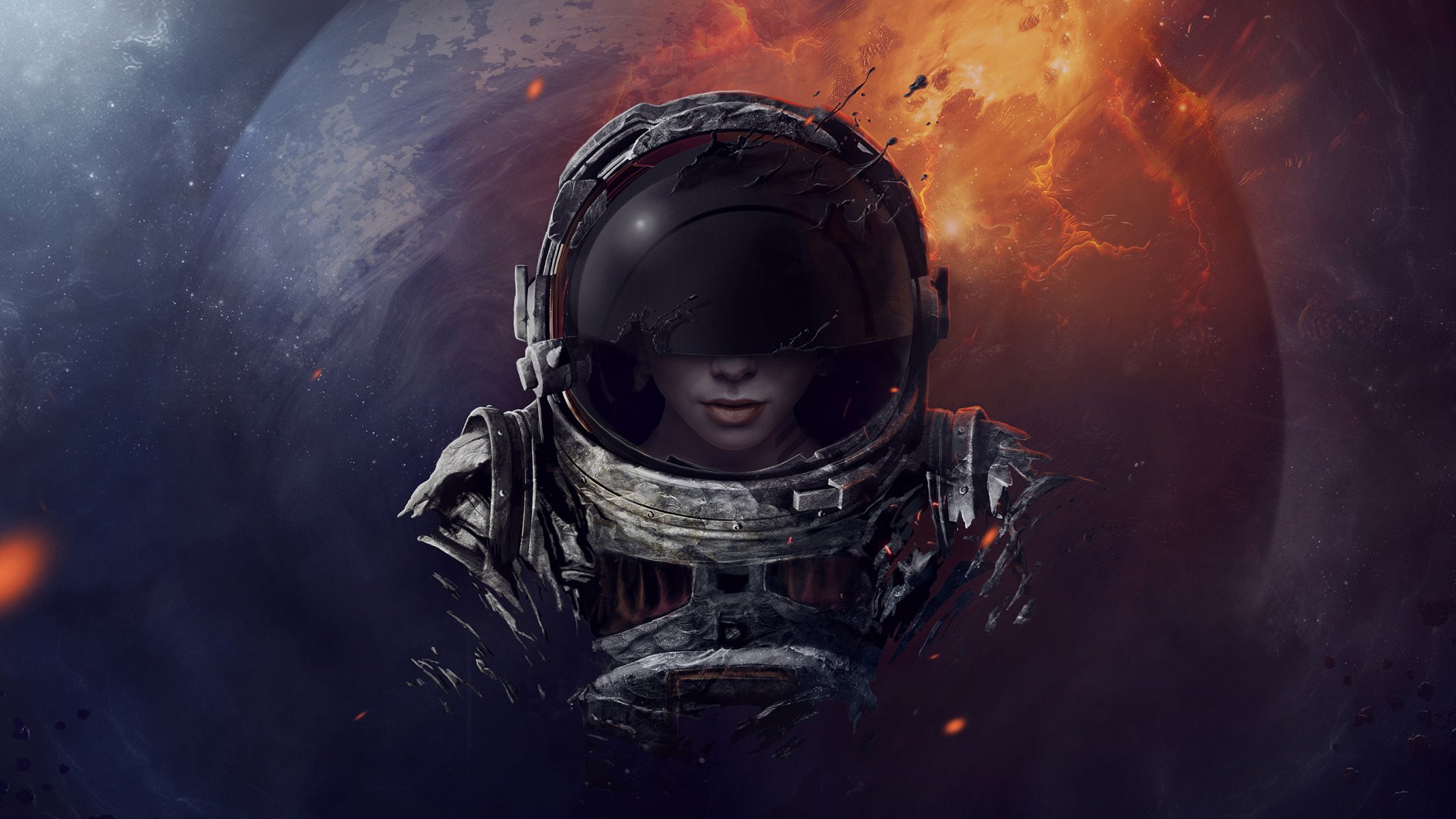 astronaut girl helmet planet space