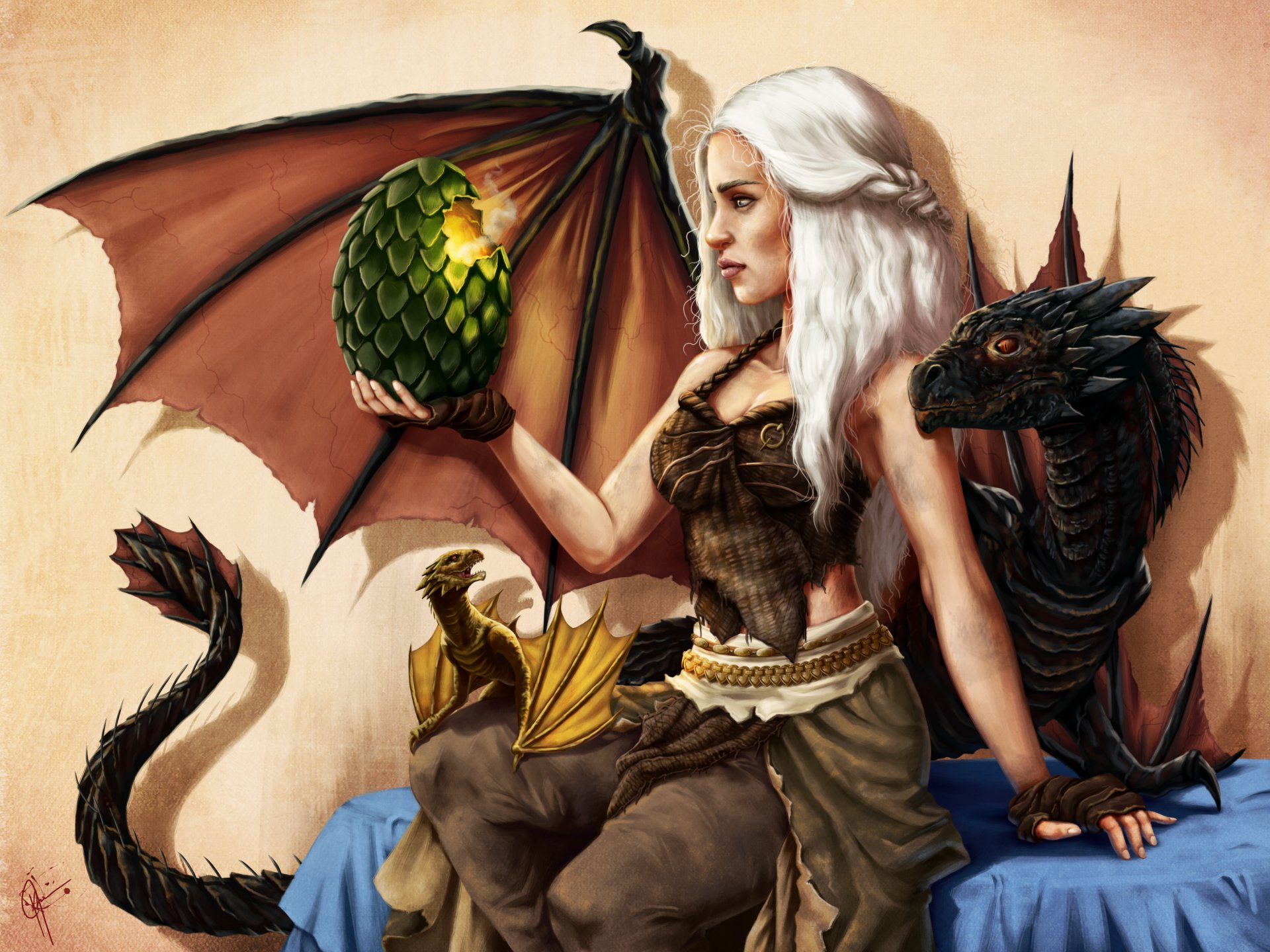 kunst daenerys targaryen game of thrones mädchen drachen ei