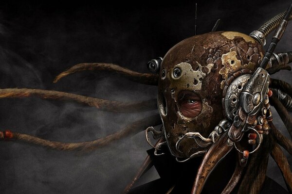 Art of a masked man in steampunk style