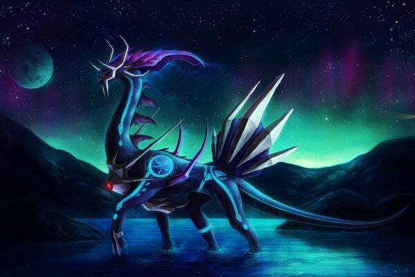 Dragón bajo la Aurora boreal