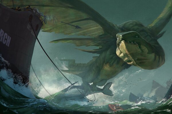 Contorno per il film fantasy Orca e il mostro dell oceano