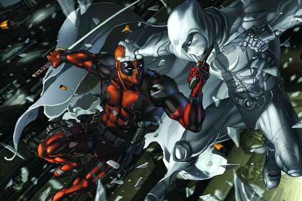 Deadpool volando con una pistola