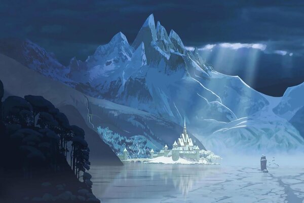 Zamek Disneya w lodzie w górach