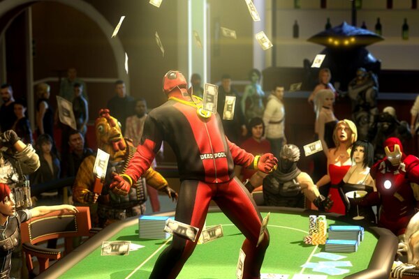 Deadpool de los cómics en la mesa del casino