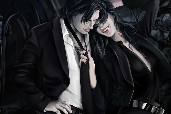 Fantasy, a guy and a girl are a couple of vampires