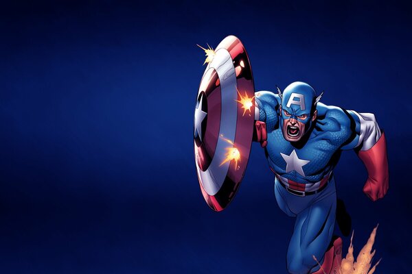 Art of Captain America from comics on a blue background