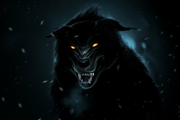 Czarny wilk straszny uśmiech