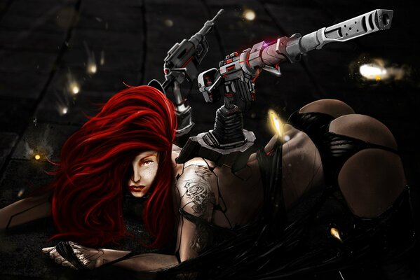 Fantastic red-haired girl, weapon