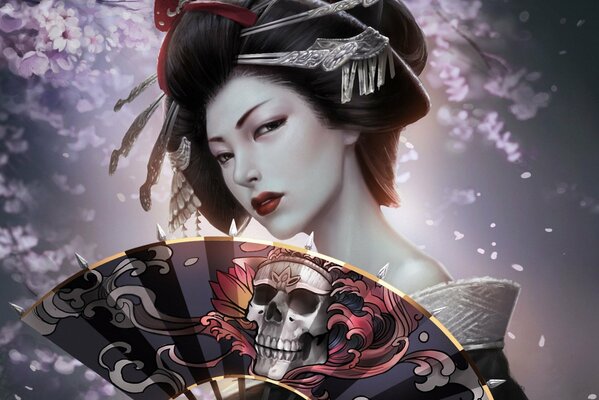 Arte geisha e fan del cranio