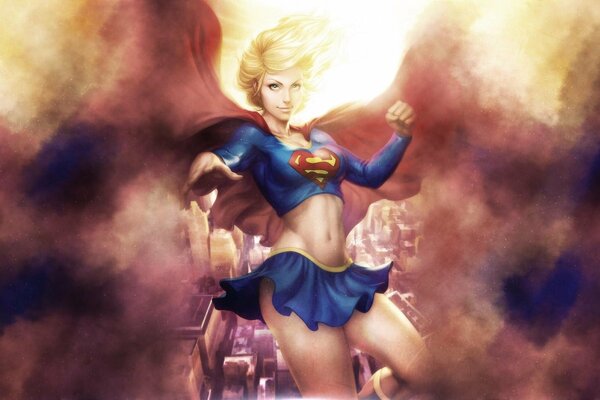 Supergirl ragazza Kara Zor-El nel cielo